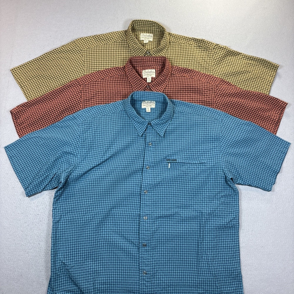 Lot of 3 Men's Cabela's Ultra Dry Short Sleeve Plaid Pearl Snap Shirt Sz XL Tall